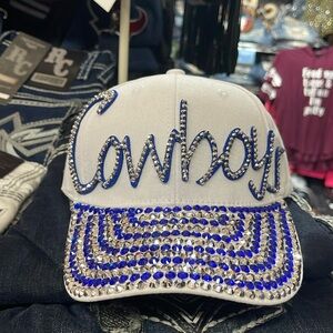 Super Cool Bling White Cap with Rhinestones Cowboys New Hat With Tags